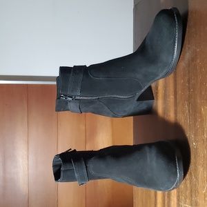 La Canadienne Size 8 Vera Gomma Booties Black Suede Leather Block Zipper Boot